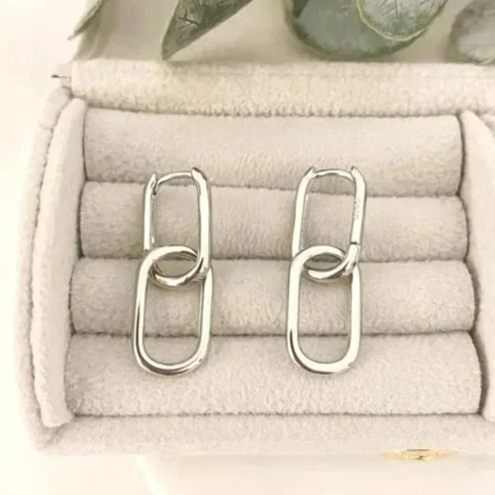 925 Sterling Silver Link Earrings Dangle Chain Earrings Minimalist Earrings - Picture 5 of 7